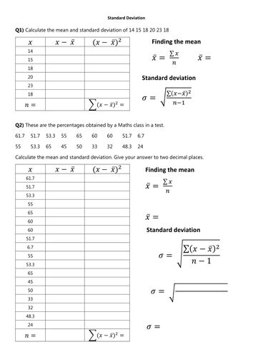 standard deviation worksheet with answers